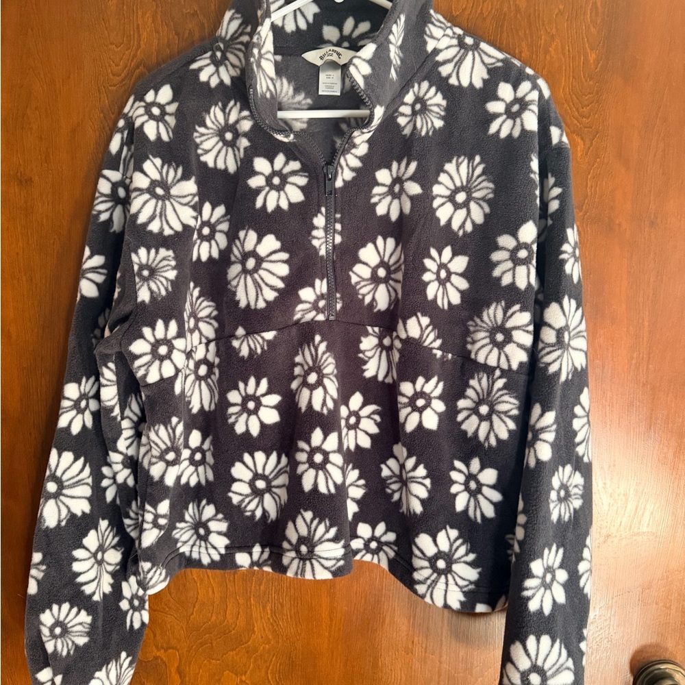 Billabong Black & White Floral Half-Zip Teddy Jacket